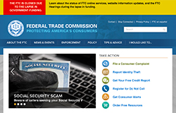 Screenshot of the FTC's website with and alert showing that it is shutdown.